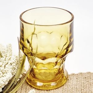 Vintage Anchor Hocking Amber Topaz Georgian Thumbprint Glass | 60s | 70s